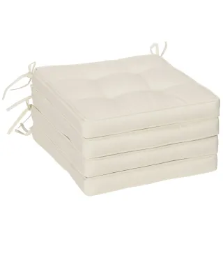 Conjunto de Cojines para Sillas de Comedor y Jardín Impermeable con 2 Amarres de Fijación 42x42x5 cm Crema