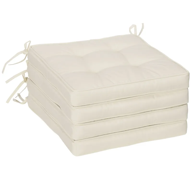 Conjunto de Cojines para Sillas de Comedor y Jardín Impermeable con 2 Amarres de Fijación 42x42x5 cm Crema