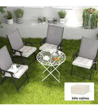 Conjunto de Cojines para Sillas de Comedor y Jardín Impermeable con 2 Amarres de Fijación 42x42x5 cm Crema