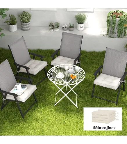 Conjunto de Cojines para Sillas de Comedor y Jardín Impermeable con 2 Amarres de Fijación 42x42x5 cm Crema