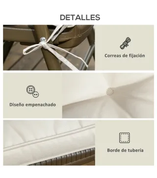 Conjunto de Cojines para Sillas de Comedor y Jardín Impermeable con 2 Amarres de Fijación 42x42x5 cm Crema