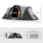 Tienda de Acampada para 5-6 Personas Impermeable 3000mm+ con Bolsa de Transporte y Gancho 455x220x180 cm Gris