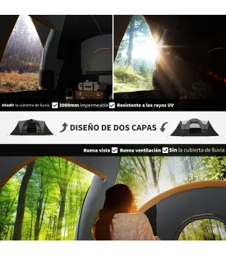 Tienda de Acampada para 5-6 Personas Impermeable 3000mm+ con Bolsa de Transporte y Gancho 455x220x180 cm Gris