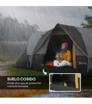 Tienda de Acampada para 5-6 Personas Impermeable 3000mm+ con Bolsa de Transporte y Gancho 455x220x180 cm Gris