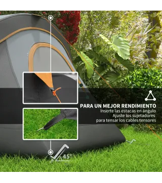Tienda de Acampada para 5-6 Personas Impermeable 3000mm+ con Bolsa de Transporte y Gancho 455x220x180 cm Gris