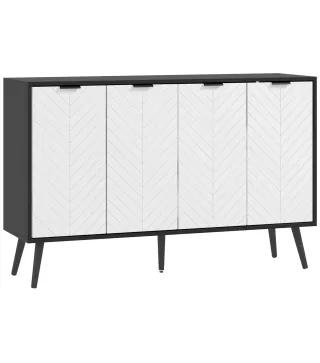 Aparador de 4 Puertas Aparador de Salón Estantes Ajustables Patas de Madera para Cocina Blanco y Negro 120x35x77,4 cm