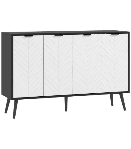 Aparador de 4 Puertas Aparador de Salón Estantes Ajustables Patas de Madera para Cocina Blanco y Negro 120x35x77,4 cm