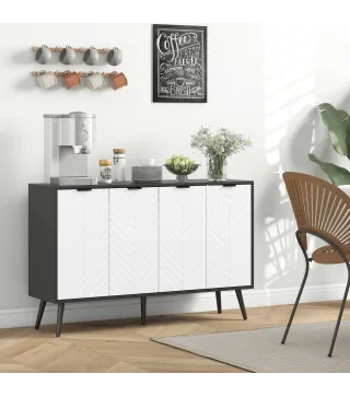 Aparador de 4 Puertas Aparador de Salón Estantes Ajustables Patas de Madera para Cocina Blanco y Negro 120x35x77,4 cm