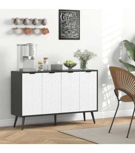 Aparador de 4 Puertas Aparador de Salón Estantes Ajustables Patas de Madera para Cocina Blanco y Negro 120x35x77,4 cm