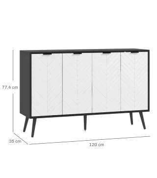 Aparador de 4 Puertas Aparador de Salón Estantes Ajustables Patas de Madera para Cocina Blanco y Negro 120x35x77,4 cm