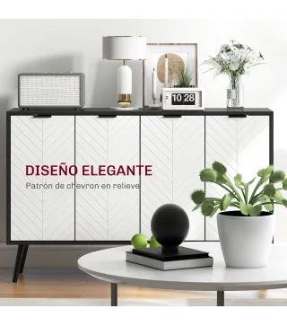 Aparador de 4 Puertas Aparador de Salón Estantes Ajustables Patas de Madera para Cocina Blanco y Negro 120x35x77,4 cm