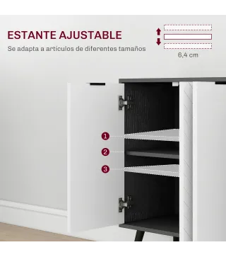 Aparador de 4 Puertas Aparador de Salón Estantes Ajustables Patas de Madera para Cocina Blanco y Negro 120x35x77,4 cm
