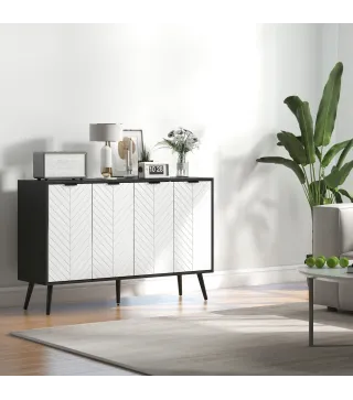 Aparador de 4 Puertas Aparador de Salón Estantes Ajustables Patas de Madera para Cocina Blanco y Negro 120x35x77,4 cm