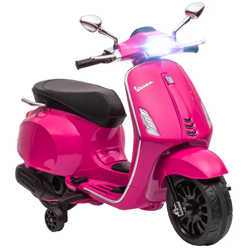 Moto Eléctrica para Niños de +3 Años con Licencia Vespa con USB MP3 Luz LED Radio FM Velocidad 3 km/h Carga 35kg Rosa