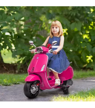 Moto Eléctrica para Niños de +3 Años con Licencia Vespa con USB MP3 Luz LED Radio FM Velocidad 3 km/h Carga 35kg Rosa