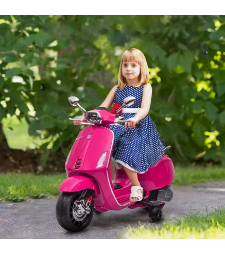 Moto Eléctrica para Niños de +3 Años con Licencia Vespa con USB MP3 Luz LED Radio FM Velocidad 3 km/h Carga 35kg Rosa