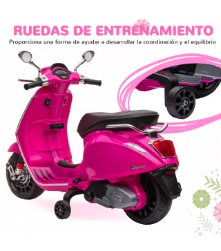 Moto Eléctrica para Niños de +3 Años con Licencia Vespa con USB MP3 Luz LED Radio FM Velocidad 3 km/h Carga 35kg Rosa