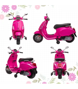 Moto Eléctrica para Niños de +3 Años con Licencia Vespa con USB MP3 Luz LED Radio FM Velocidad 3 km/h Carga 35kg Rosa