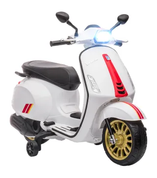 Moto Eléctrica para Niños de +3 Años con Licencia Vespa con USB MP3 Luz LED Radio FM Velocidad 3 km/h Carga 35kg Blanco
