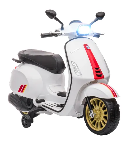 Moto Eléctrica para Niños de +3 Años con Licencia Vespa con USB MP3 Luz LED Radio FM Velocidad 3 km/h Carga 35kg Blanco