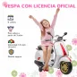 Moto Eléctrica para Niños de +3 Años con Licencia Vespa con USB MP3 Luz LED Radio FM Velocidad 3 km/h Carga 35kg Blanco