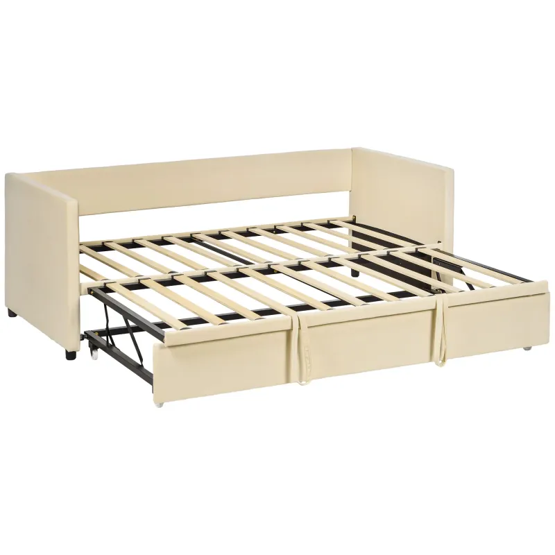 Cama Nido Tipo Diván 2 en 1 con Base Metálica y Tapizado Cama Inferior Extraíble para Colchones de 90x190 cm Beige