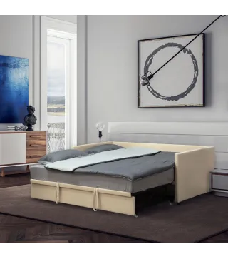 Cama Nido Tipo Diván 2 en 1 con Base Metálica y Tapizado Cama Inferior Extraíble para Colchones de 90x190 cm Beige