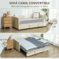 Cama Nido Tipo Diván 2 en 1 con Base Metálica y Tapizado Cama Inferior Extraíble para Colchones de 90x190 cm Beige