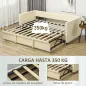 Cama Nido Tipo Diván 2 en 1 con Base Metálica y Tapizado Cama Inferior Extraíble para Colchones de 90x190 cm Beige