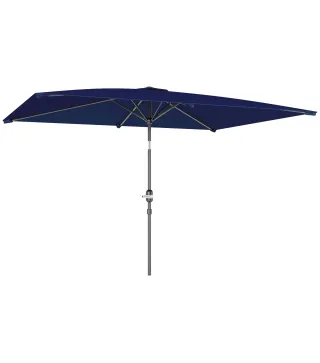 Sombrilla de Aluminio 198x294x255 Parasol Rectangular de Jardín Inclinable con Manivela y Poste Desmontable Azul Marino