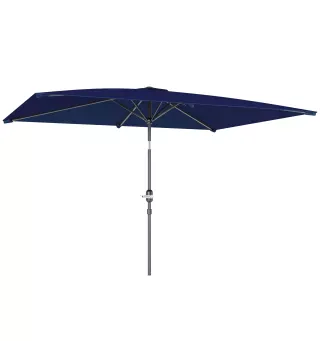 Sombrilla de Aluminio 198x294x255 Parasol Rectangular de Jardín Inclinable con Manivela y Poste Desmontable Azul Marino