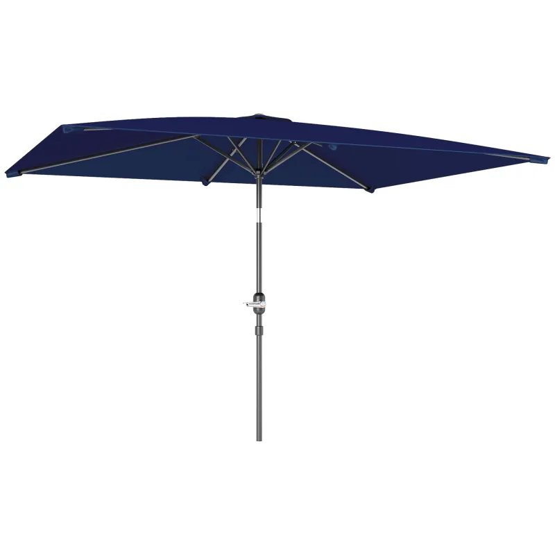 Sombrilla de Aluminio 198x294x255 Parasol Rectangular de Jardín Inclinable con Manivela y Poste Desmontable Azul Marino