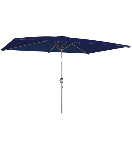 Sombrilla de Aluminio 198x294x255 Parasol Rectangular de Jardín Inclinable con Manivela y Poste Desmontable Azul Marino