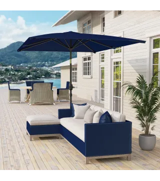 Sombrilla de Aluminio 198x294x255 Parasol Rectangular de Jardín Inclinable con Manivela y Poste Desmontable Azul Marino