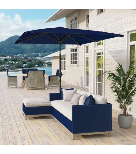 Sombrilla de Aluminio 198x294x255 Parasol Rectangular de Jardín Inclinable con Manivela y Poste Desmontable Azul Marino