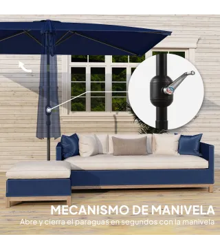 Sombrilla de Aluminio 198x294x255 Parasol Rectangular de Jardín Inclinable con Manivela y Poste Desmontable Azul Marino