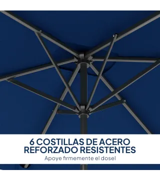 Sombrilla de Aluminio 198x294x255 Parasol Rectangular de Jardín Inclinable con Manivela y Poste Desmontable Azul Marino