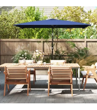 Sombrilla de Aluminio 198x294x255 Parasol Rectangular de Jardín Inclinable con Manivela y Poste Desmontable Azul Marino