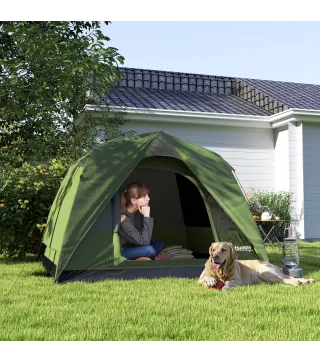 Tienda de Camping para 4 Personas Impermeable Fácil Instalación y Bolsa de Transporte Incluida 200x200x135 cm Verde
