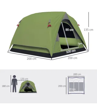 Tienda de Camping para 4 Personas Impermeable Fácil Instalación y Bolsa de Transporte Incluida 200x200x135 cm Verde