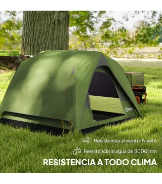 Tienda de Camping para 4 Personas Impermeable Fácil Instalación y Bolsa de Transporte Incluida 200x200x135 cm Verde
