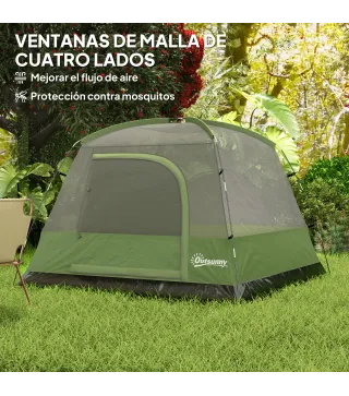 Tienda de Camping para 4 Personas Impermeable Fácil Instalación y Bolsa de Transporte Incluida 200x200x135 cm Verde