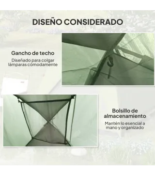 Tienda de Camping para 4 Personas Impermeable Fácil Instalación y Bolsa de Transporte Incluida 200x200x135 cm Verde