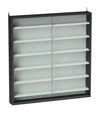 Vitrina de Pared de Madera con Estantes Ajustables y 2 Puertas Correderas de Cristal 80x9,5x83 cm Negro