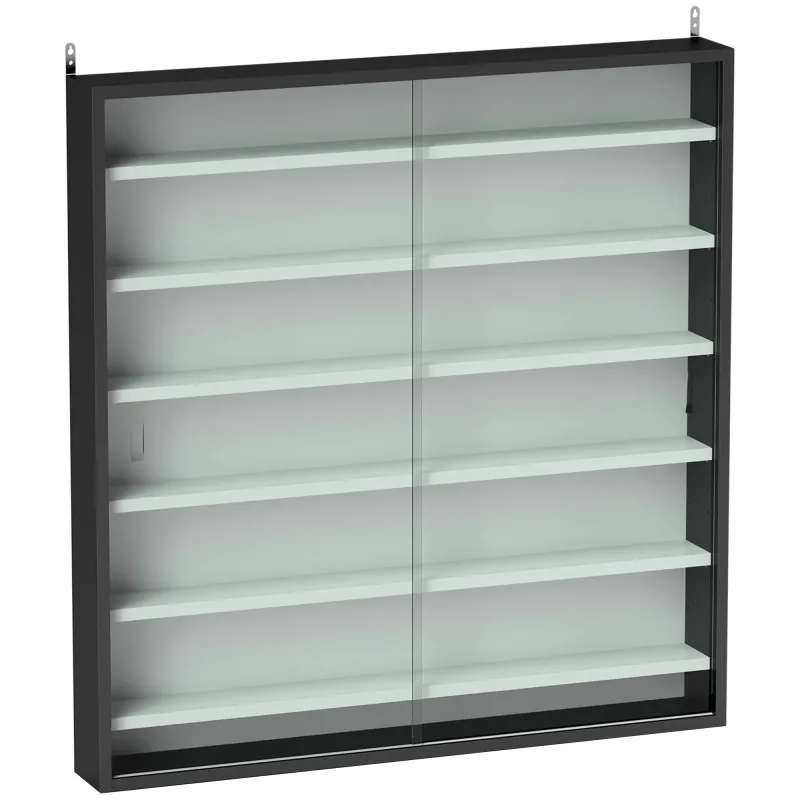 Vitrina de Pared de Madera con Estantes Ajustables y 2 Puertas Correderas de Cristal 80x9,5x83 cm Negro