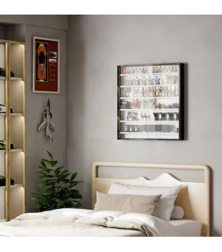 Vitrina de Pared de Madera con Estantes Ajustables y 2 Puertas Correderas de Cristal 80x9,5x83 cm Negro