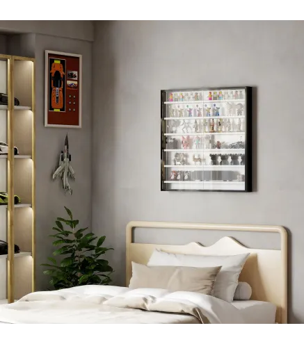 Vitrina de Pared de Madera con Estantes Ajustables y 2 Puertas Correderas de Cristal 80x9,5x83 cm Negro