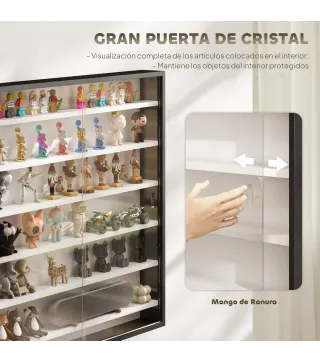 Vitrina de Pared de Madera con Estantes Ajustables y 2 Puertas Correderas de Cristal 80x9,5x83 cm Negro