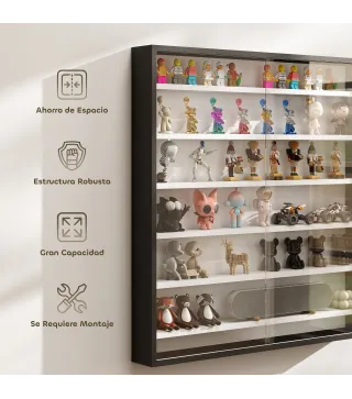 Vitrina de Pared de Madera con Estantes Ajustables y 2 Puertas Correderas de Cristal 80x9,5x83 cm Negro