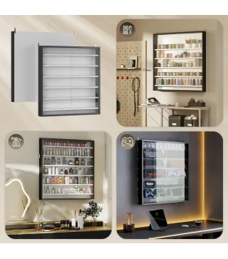 Vitrina de Pared de Madera con Estantes Ajustables y 2 Puertas Correderas de Cristal 80x9,5x83 cm Negro